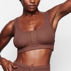 SKIMS Waffle Knit Henley Bralette In Garnet